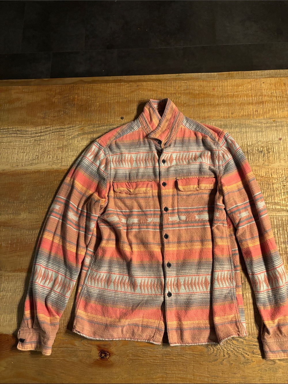 Urban Outfitters Striped Lightweight Shirt Jacket in Coral and Gray